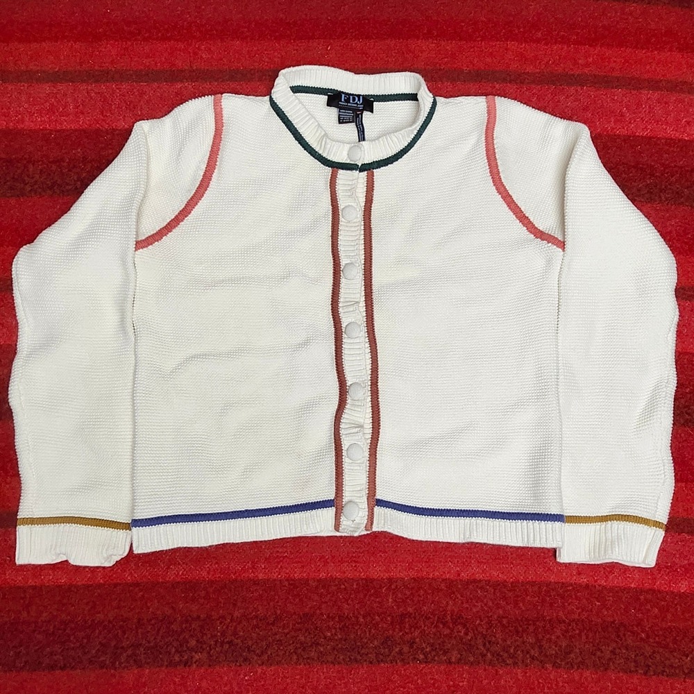 Cream Knit Colorblock Cardigan Coastal Tennis Preppy Sweater Medium